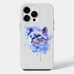 Vibrant Watercolor Cat Face T-Shirt iPhone 14 Pro Max Case