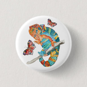 Vibrant Watercolor Chameleon 3 Cm Round Badge