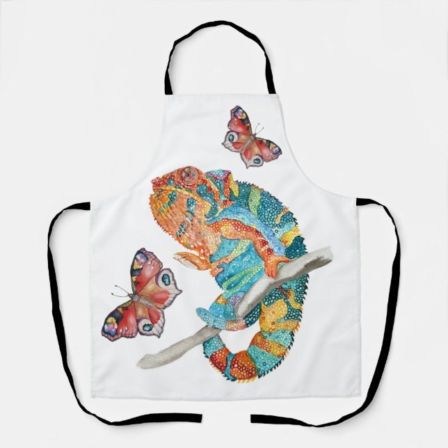Vibrant Watercolor Chameleon  Apron (Front)