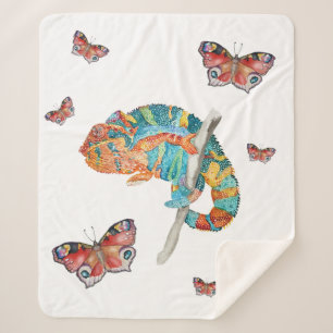 Vibrant Watercolor Chameleon Sherpa Blanket