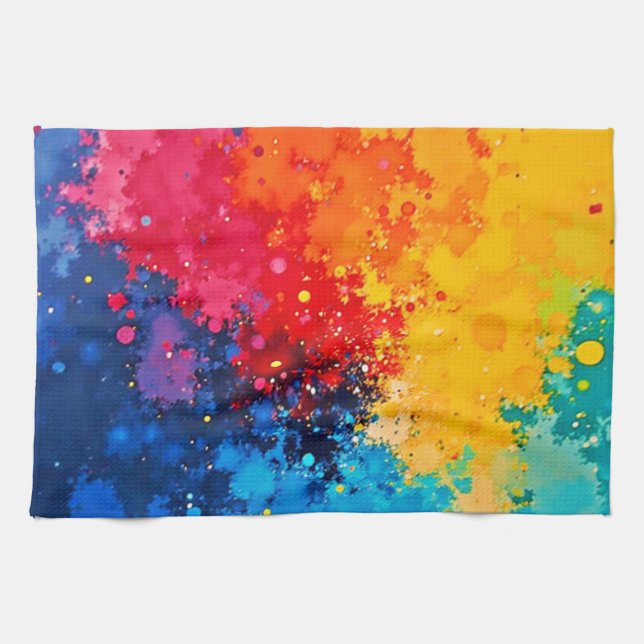 Vibrant Watercolor Chaos Art Tea Towel (Horizontal)