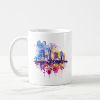 Vibrant Watercolor Cityscape Skyline Reflection  Coffee Mug