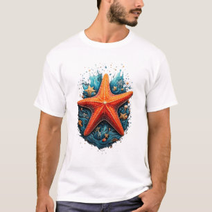 Vibrant Watercolor Coral Starfish Nautical Graphic T-Shirt