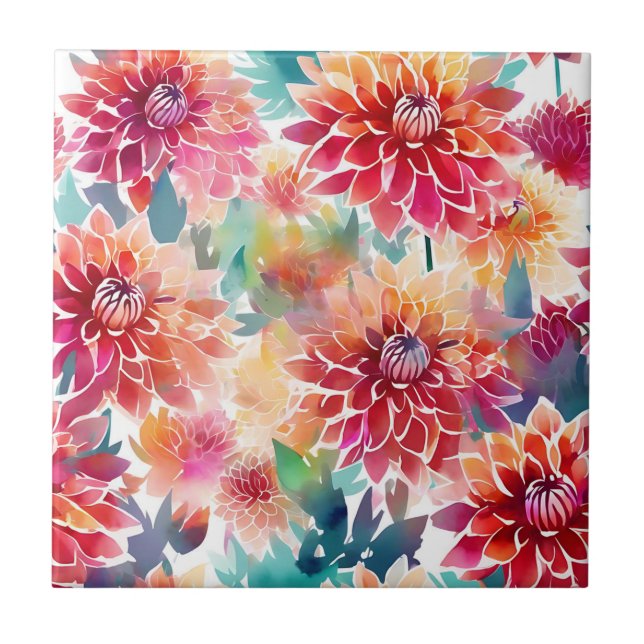 Vibrant Watercolor Dahlia Tile (Front)