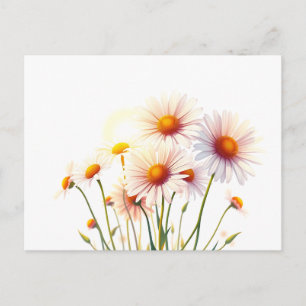 Vibrant Watercolor Daisies with Golden Hour Postcard
