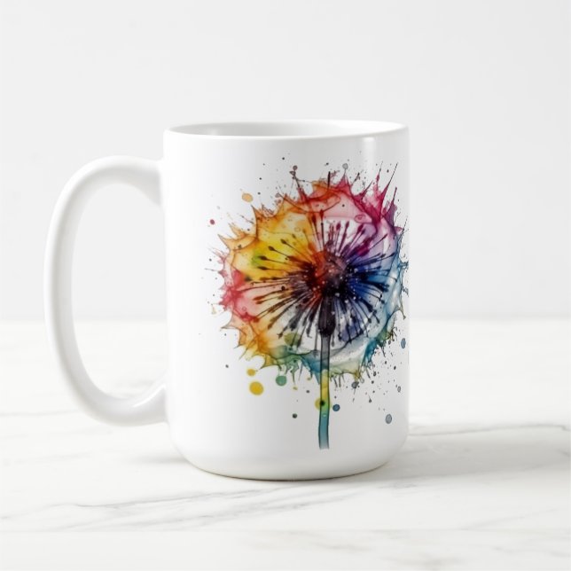 Vibrant Watercolor Dandelion   Coffee Mug (Left)
