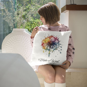 Vibrant Watercolor Dandelion, custom Cushion