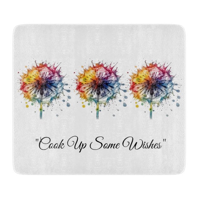 Vibrant Watercolor Dandelion, custom Cutting Board (Front)
