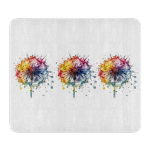 Vibrant Watercolor Dandelion, custom Cutting Board