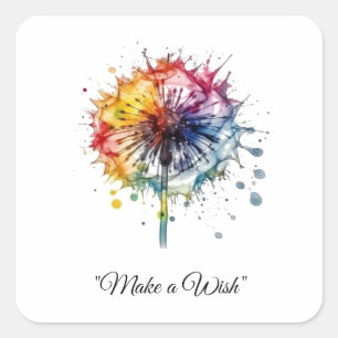 Vibrant Watercolor Dandelion, custom Square Sticker