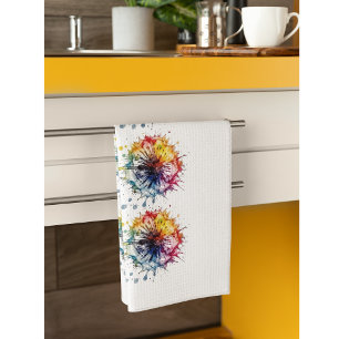 Vibrant Watercolor Dandelion   Tea Towel