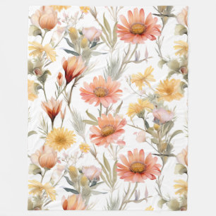 Vibrant Watercolor Desert Wildflowers Pattern Fleece Blanket