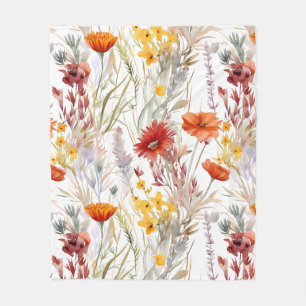 Vibrant Watercolor Desert Wildflowers Pattern Fleece Blanket