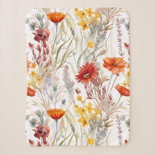 Vibrant Watercolor Desert Wildflowers Pattern Sherpa Blanket