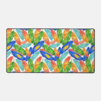 Vibrant Watercolor Feather Pattern Desk Mat