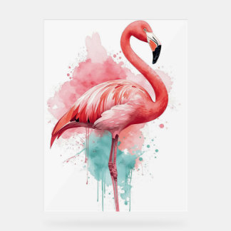 Vibrant Watercolor Flamingo Pink and Teal Splash Acrylic Sign