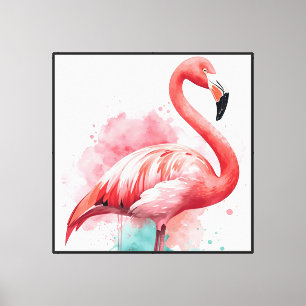 Vibrant Watercolor Flamingo Pink and Teal Splash Canvas Print