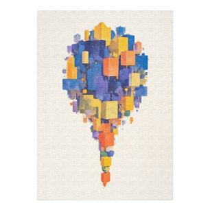 Vibrant Watercolor Floating Geometric Cubes Photo Print