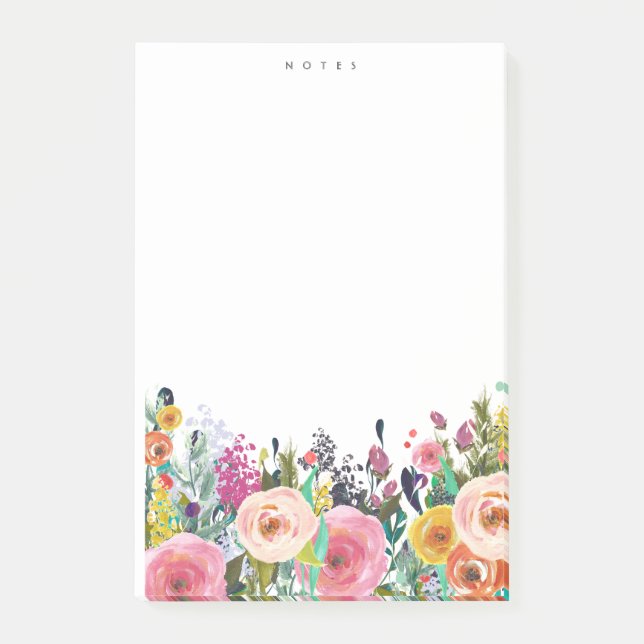 Vibrant Watercolor Floral Blooms Personalised Post-it Notes (Front)