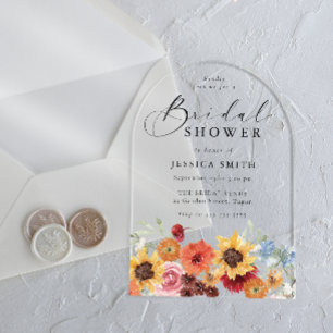 Vibrant Watercolor Floral Bridal Shower Acrylic Invitations