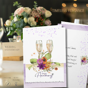 Vibrant Watercolor Floral Champagne Anniversary  Card