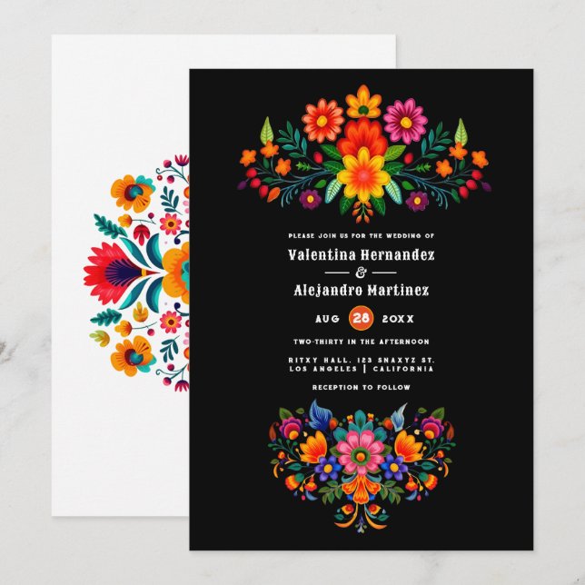 Vibrant Watercolor Floral Fiesta Wedding Invitation (Front/Back)