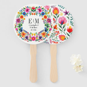 Vibrant Watercolor Floral Fiesta Wedding Program Hand Fan