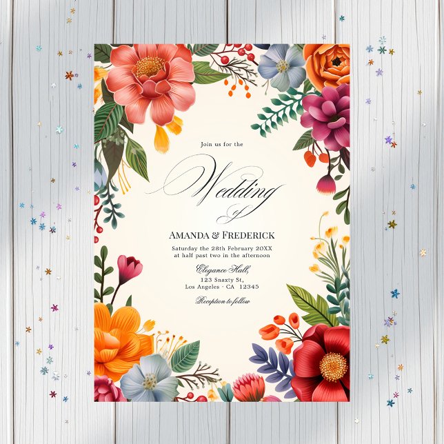 Vibrant Watercolor Floral Fiesta Wedding QR Code Invitation (Vibrant Watercolor Floral Fiesta Wedding QR Code Invitation)