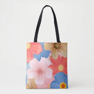 Vibrant Watercolor Floral Garden Pattern Tote Bag