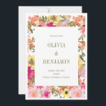 Vibrant Watercolor Floral Garden Photo Spring Save The Date<br><div class="desc">Share your upcoming wedding date in style with this romantic Save the Date card featuring a vibrant watercolor floral border and classic serif typography. The soft floral palette creates a timeless and cheerful vibe—perfect for spring, garden, or formal weddings. A customisable photo on the back adds a personal touch, making...</div>
