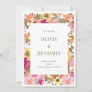 Vibrant Watercolor Floral Garden Photo Spring Save The Date
