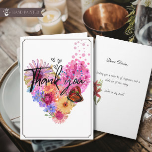 Vibrant Watercolor Floral Heart Thank You Card