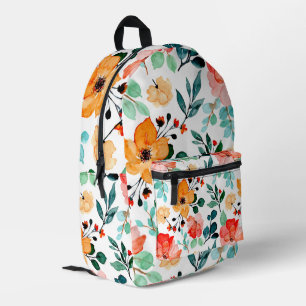 Vibrant Watercolor Floral Orange Blue Pattern Printed Backpack
