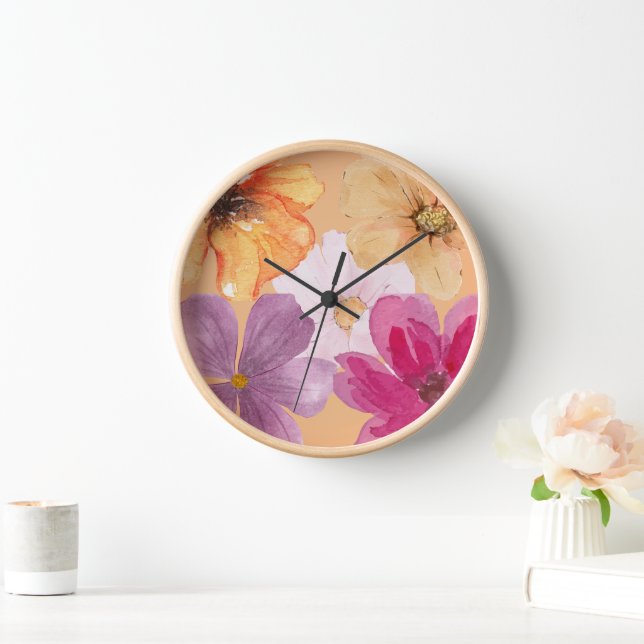 Vibrant Watercolor Floral Pattern Acrylic Wall    Clock (Home)
