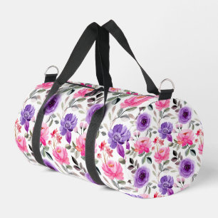 Vibrant Watercolor Floral Pattern in Pink & Purple Duffle Bag