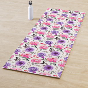 Vibrant Watercolor Floral Pattern in Pink & Purple Yoga Mat