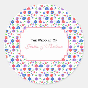 Vibrant Watercolor Floral Pattern Wildflowers Classic Round Sticker