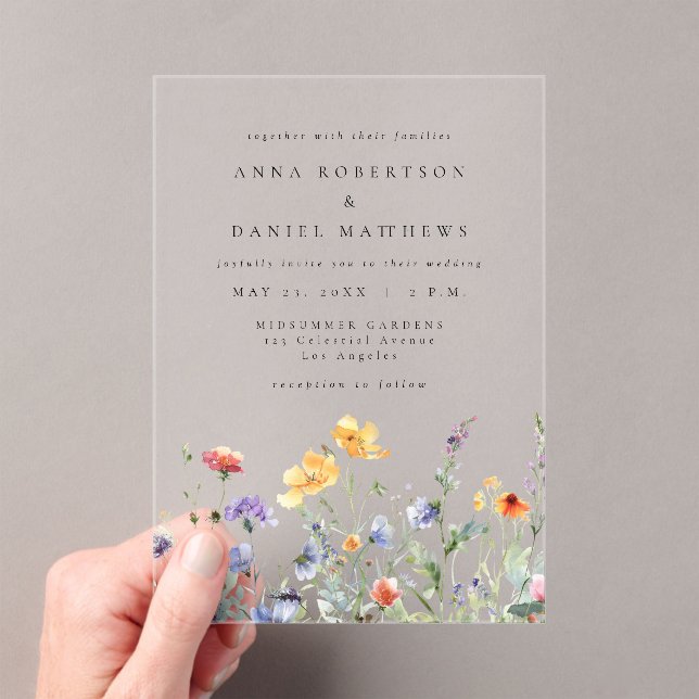 Vibrant Watercolor Floral Wedding Acrylic Invitations (Insitu (Handheld))