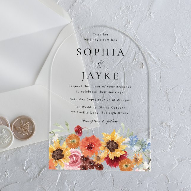 Vibrant Watercolor Floral Wedding  Acrylic Invitations (Creator Uploaded)