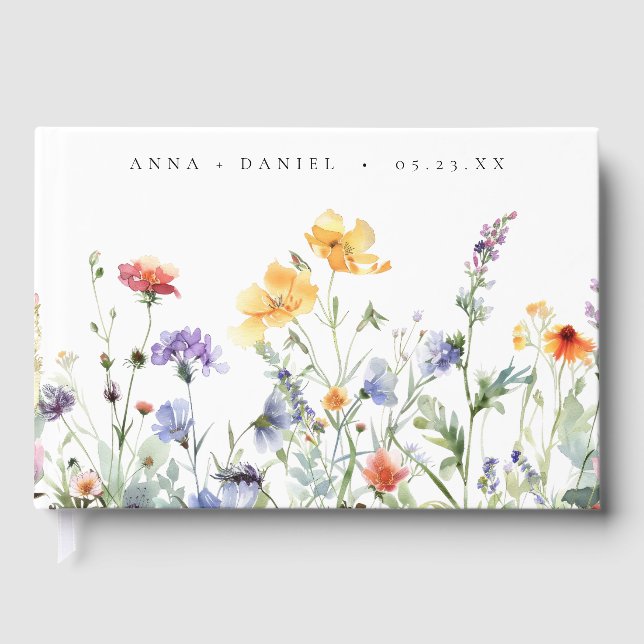 Vibrant Watercolor Floral Wedding Guest Book (Front)