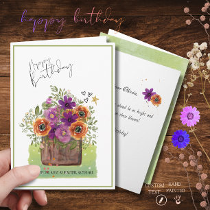 Vibrant Watercolor Floral Wooden Planter Birthday Card