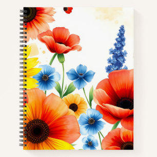 Vibrant Watercolor Flower Bouquet with Sunflowers Notebook