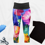 Vibrant Watercolor Flowers Capri Leggings<br><div class="desc">A vibrant watercolor design on capris/leggings featuring beautiful colourful flowers. Sure to take your workout fashion up a notch! Please check sizing charts to get just the right fit.</div>