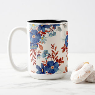 Vibrant Watercolor Flowers Two-Tone Coffee Mug