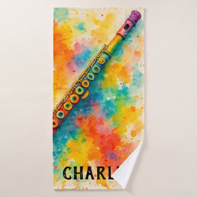 Vibrant Watercolor Flute Custom Bath Towel Set (Bath Towel)