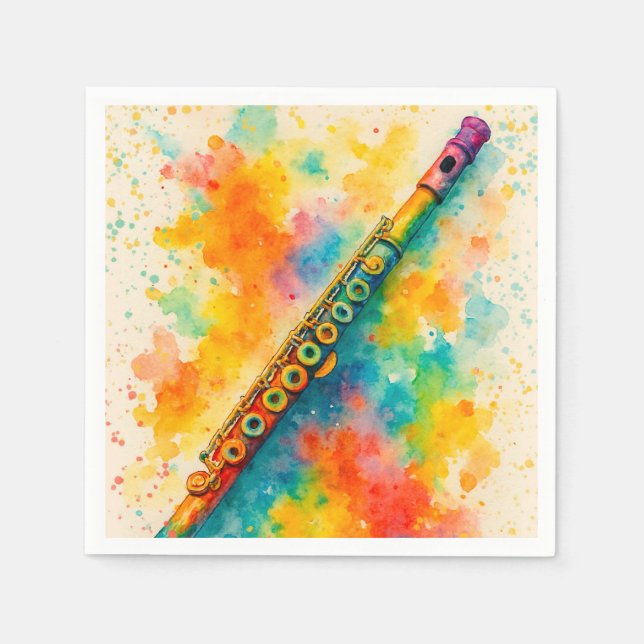 Vibrant Watercolor Flute  Napkin (Front)