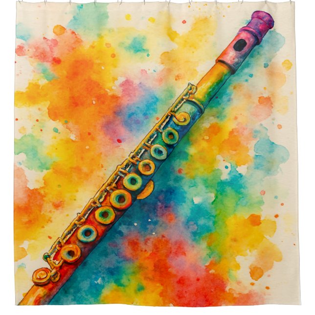 Vibrant Watercolor Flute  Shower Curtain (Front)