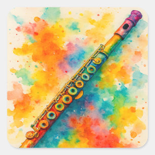 Vibrant Watercolor Flute Square Sticker