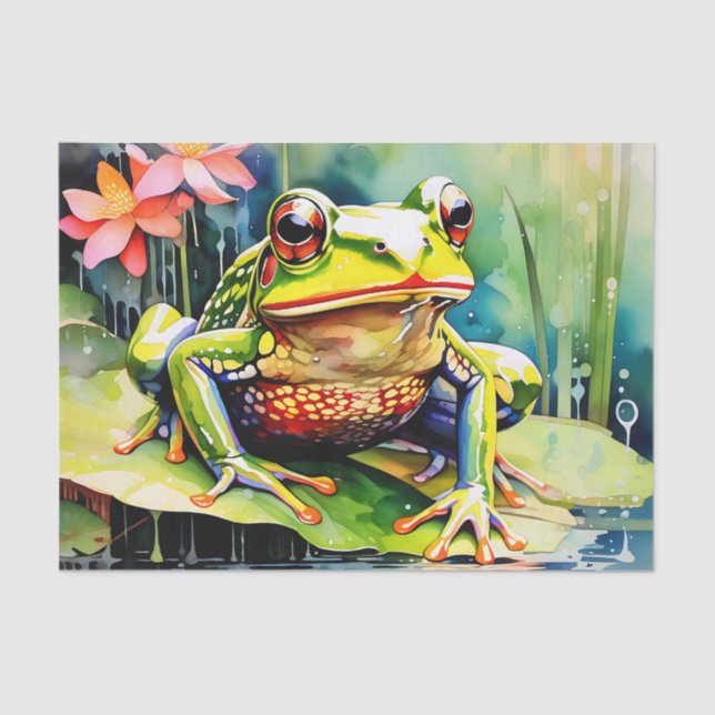 Vibrant Watercolor Frog Tissue Paper (Front)