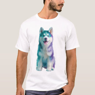 Vibrant Watercolor Galaxy Husky Puppy Men T-Shirt